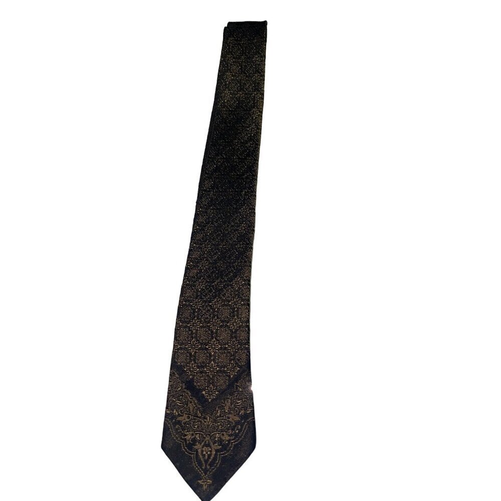 Beau Brummell Men's Black Gold Geometric Neck Tie 2.5" Wide Acetate